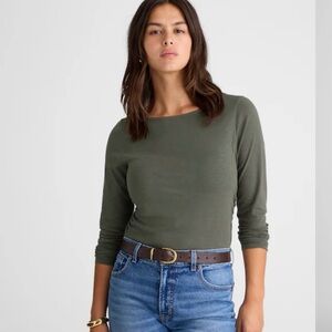 Madewell Ruched Crewneck Long-Sleeve Tee in Soft Slub
